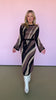 Black Multi Metallic Jacquard Self Tie Long Sleeve Midi Dress *FINAL SALE*