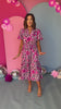 Pink Floral Printed Split Neck Bubble Sleeve Midi Dress *FINAL SALE*