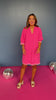 Pink Frill V Neck Raglan Puff Sleeve Scallop Stripe Detail Dress *FINAL SALE*