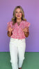 Red Floral Print V Neck Smocked Bodice Top