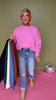 Pink Drop Shoulder Ribbed Knit Accent Long Sleeve Sweater *FINAL SALE*