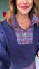 SSYS Ainsley Cropped Navy Tartan Inset Air Pullover In Navy