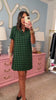 Green Plaid Tweed Ruffle V Neck Short Sleeve Dress *FINAL SALE*