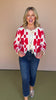 Red Knit Geometric Bow Front Ties Sweater Cardigan