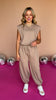 Taupe Open Back Detail Sleeveless Self Tie Waist Jumpsuit *FINAL SALE*