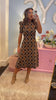 Black Jacquard Abstract Pattern Mock Neck Short Puff Sleeve Midi Dress