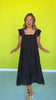 Black Frilled Cap Sleeve Square Neck Midi Dress