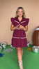 Burgundy Collared Double Ruffle Sleeve Tie Side Detail Button Down Dress