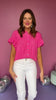 Pink Button Front Pleated Short Sleeve Top