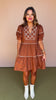 Brown Scallop Trim Detail Collared Short Puff Sleeve Dress *FINAL SALE*