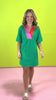 THML Green Contrast Collared V Neck Puff Sleeve Dress