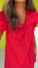 Red Sailor Collar Bow Short Puff Cuff Band Sleeve Dress