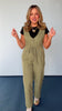 Olive Twill Sleeveless Drawstring Jumpsuit