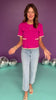 Pink Round Neck Short Sleeve Front Pocket Button Detail Top *FINAL SALE*