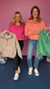 Fuchsia Mineral Washed Drawstring Hem Half Zip Hoodie Pullover *FINAL SALE*