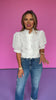 Off White Lattice Trim Inset Short Puff Sleeve Top *FINAL SALE*