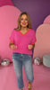 Pink Knit V Neck Short Dolman Sleeve Top