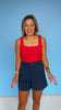 SSYS Red Ribbed Square Neck Padded Tank