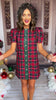 SSYS The Everly Scallop Trim Puff Sleeve Shift Dress In Red Plaid