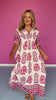 Pink Printed Smocked Yoke Balloon Sleeve Midi Dress