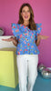 Blue Floral Print Peter Pan Collar Ruffle Hem Top