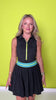 SSYS Black Zipper Pleated Skort Active Dress With Neon Blue and Green Stripes