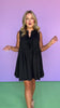 Black Pleated Round Neck Bow Tie Closure Sleeveless Dress