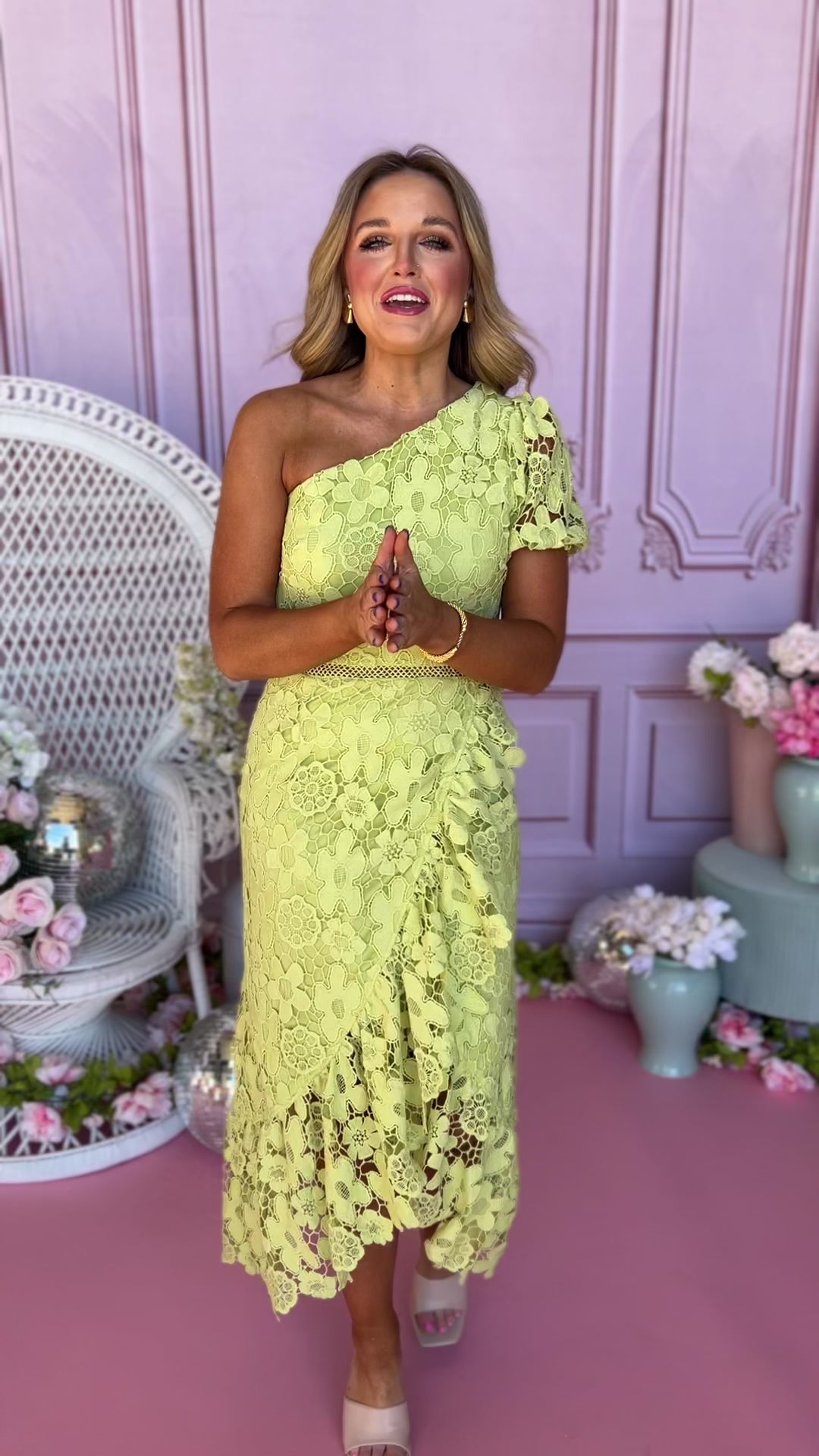 Lime Crochet Lace One Shoulder Short Sleeve Midi Dress, lace dress, spring dress, church dress, midi dress, spring style, church style, elevated style, mom style, shop style your senses by mallory fitzsimmons, ssys by mallory fitzsimmons