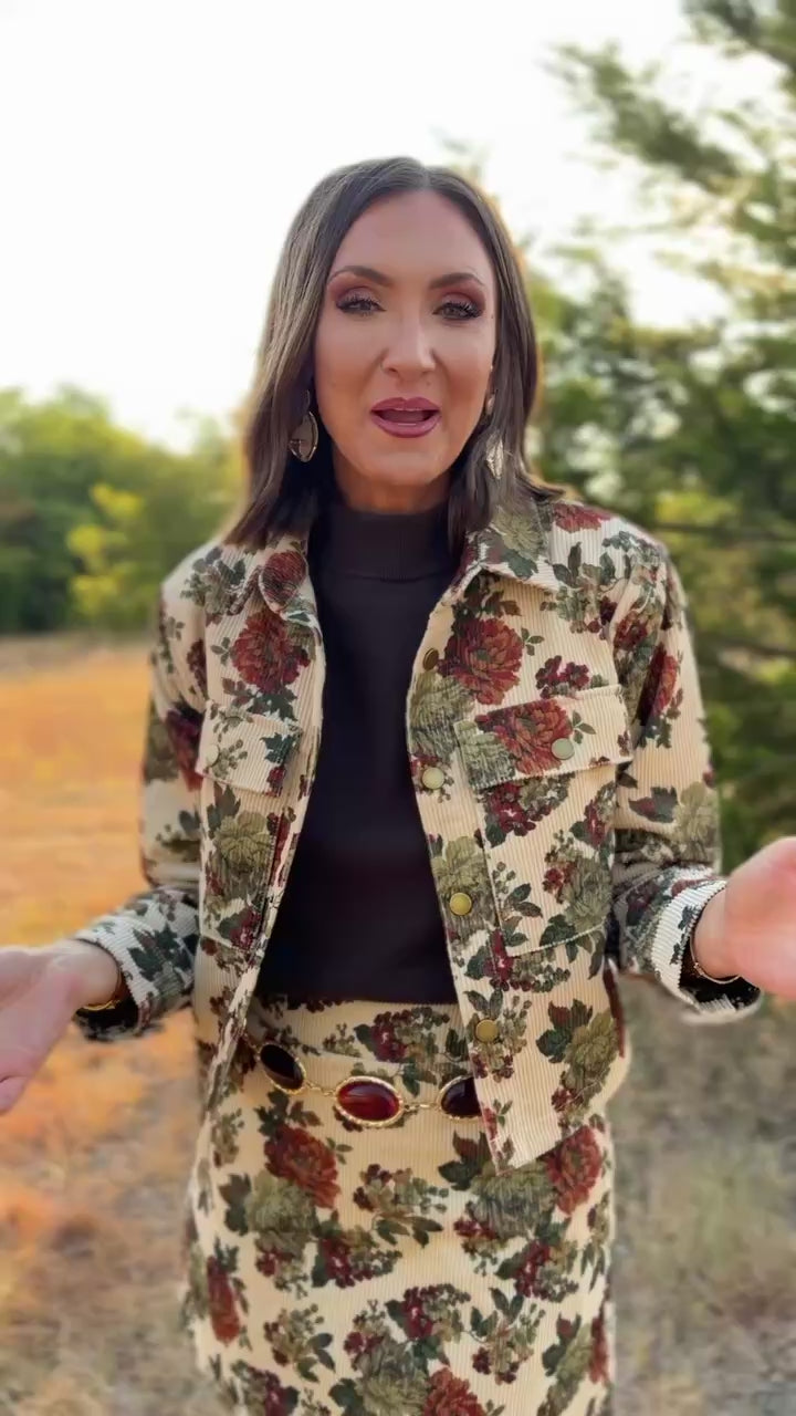 SSYS Signature Corduroy Cropped Shacket In Vintage Floral