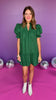 Hunter Green Ruffle Button Up Detail Short Puff Sleeve Dress *FINAL SALE*