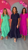 Magenta Button Front Tiered Short Sleeve Maxi Dress