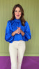 Cobalt Blue Smocked Neck Balloon Sleeve Top