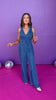 Denim V Neck Sleeveless Tie Open Back Wide Leg Jumpsuit *FINAL SALE*