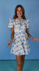 Off White Printed Collar Front Bow Tie Ruffle Puff Sleeve Dress