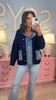 Navy Faux Snap Denim Detail Sweater Cardigan