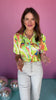 Lime Printed Collar Button Down Short Sleeve Top