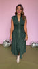 Hunter Green V Neck Zipper Front Smocked Waist Midi Dress