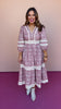 Mauve Print Lace Trim Detail 3/4 Sleeve Midi Dress