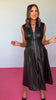 Black Faux Leather Smocked Waist Zip Front Dress