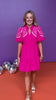 THML Pink Embroidered Detail Frill V Neck Puff Sleeve Tiered Dress *FINAL SALE*