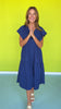 Navy Button Front Flutter Sleeve Midi Dress