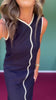 Navy Linen Sleeveless Contrast Maxi Dress