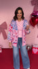 Pink Knit Heart Animal Print Open Cardigan, valentines day, easy to wear, warm sweater, pink, blue, red, cute cardigan. winter staple, boutique style, unique piece, cozy, chic, ssys by mallory fitzsimmons