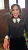 SSYS Brenna Mesh Long Sleeve Top with Rhinestone Collar and Cuffs In Black