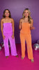 Purple Pleated Sleeveless Cut Out Bodice Wide Leg Pant Set