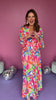 Pink V Neck Long Sleeve Smocked Cuff Waist Band Maxi Dress *FINAL SALE*