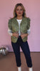 Olive Green Quilted V Neck Ruffled Detail Zip Front Vest *FINAL SALE*