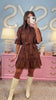 Brown Lace Trim Detail Pearl Button Up Self Tie Waist Dress *FINAL SALE*