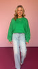 Kelly Green Fringe Sleeve Detail Crew Neck Sweater