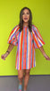 Orange Multi Stripe Button Down Gathered Puff Sleeve Dress